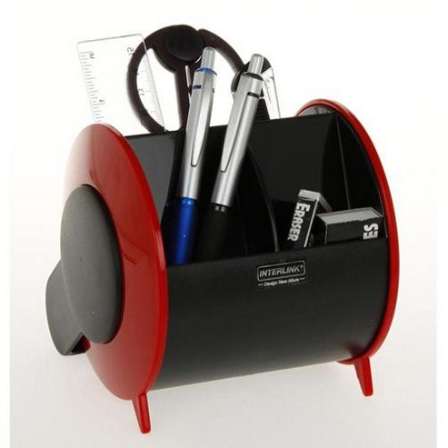 Image of Barrel - Desk / Computer Workstation Tidy Set - Black / Red