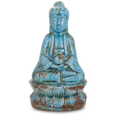 Image of Aged Finish Terracotta Buddha Ornament In Turquoise Finish - Design B