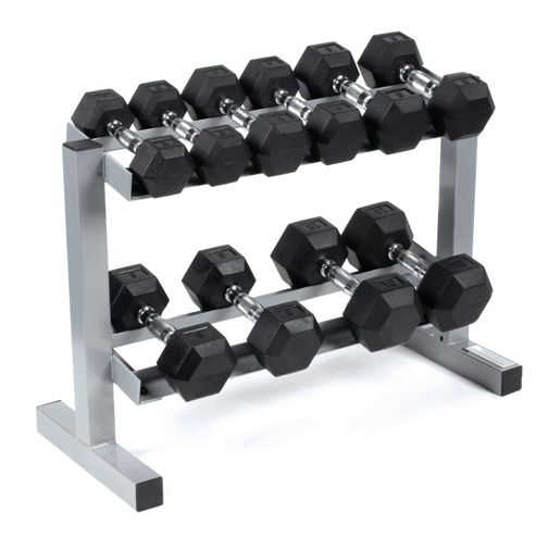 Image of Body Power Rubber Hex Dumbbells & Rack 3,4,6,8 & 10kg