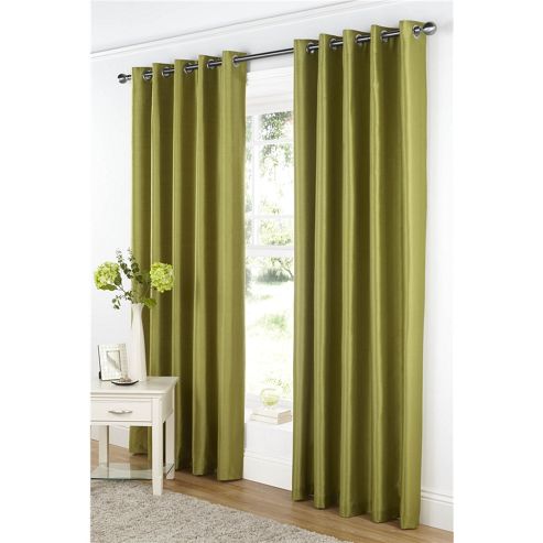 Image of Dreams And Drapes Java Lined Eyelet Faux Silk Curtains 66x54 Inches (167x137cm) - Moss