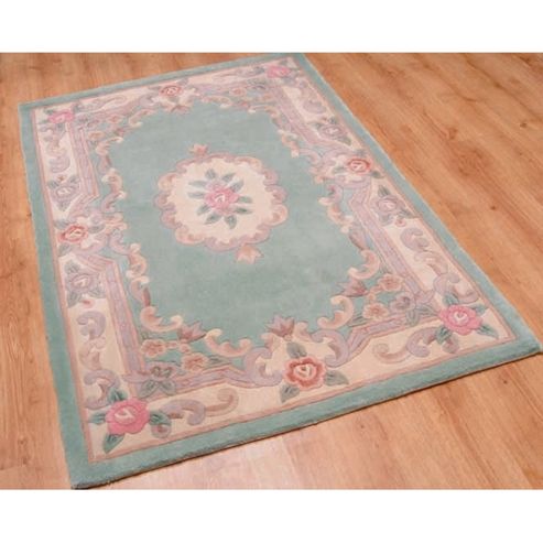 Image of Lotus Premium Aubusson Green 75x150 Wool Rug