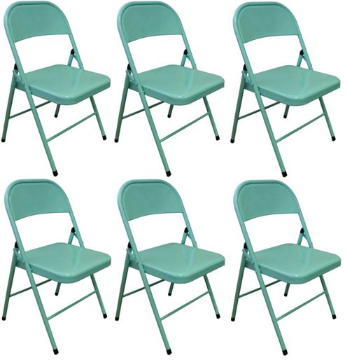 Image of Pack Of 6 Chairs - Duck Egg Metal Folding Office, Computer, Desk Chairs