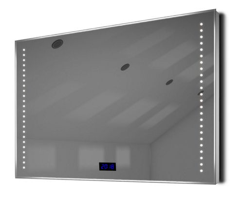 Image of Digital Clock Slim Bathroom Mirror With Under Lighting, Demist & Sensor K194w