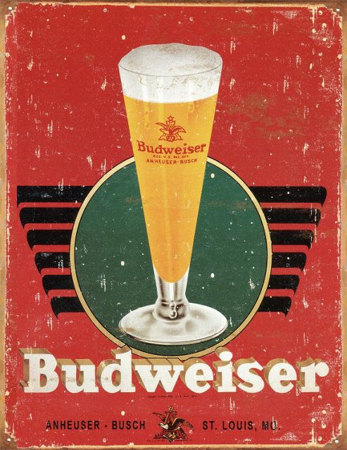 Image of Budweiser Retro Glass & Logo Tin Sign