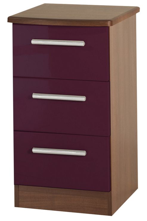 Image of Welcome Furniture Knightsbridge 3 Drawer Bedside Table - Oak - Aubergine