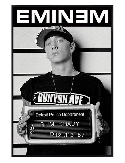 Image of Gloss Black Framed Eminem Slim Shady Mugshot Poster