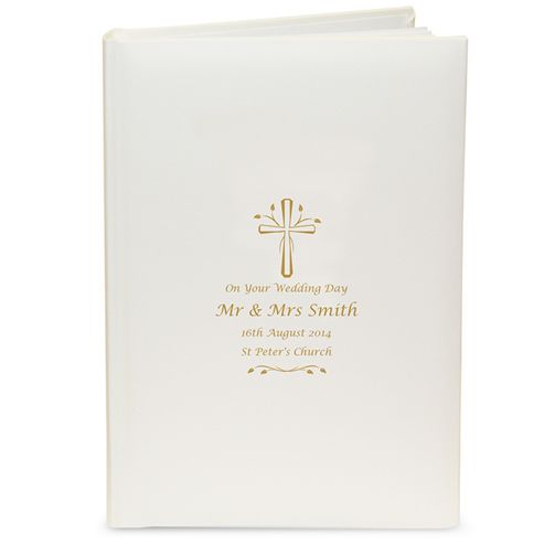 Image of Personalised Gold Cross Christening Photo Album With Sleeves