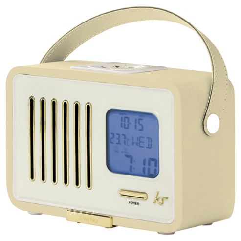 Image of Kitsound Swing Portable Fm Radio With Alarm Clock, Cream