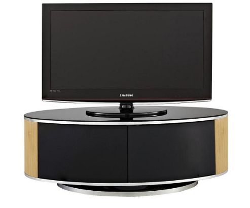 Image of Mda Luna High Gloss Black And Oak Oval Tv Cabinet