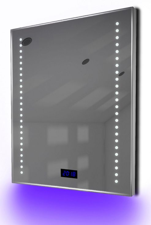 Image of Digital Clock Shaver Bathroom Mirror With Under Lighting, Demist & Sensor K191u
