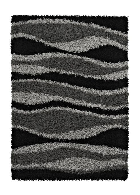 Image of Think Rugs Vista Black/grey Shaggy Rug - 80 Cm X 150 Cm (2 Ft 8 In X 4 Ft 11 In)