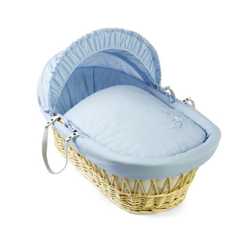 Image of Clair De Lune Starburst Natural Wicker Moses Basket - Blue
