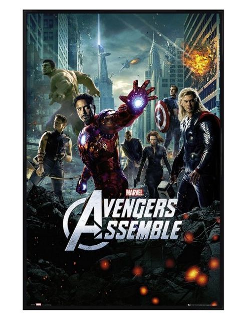Image of Gloss Black Framed Marvel Comics Avengers Assemble Poster