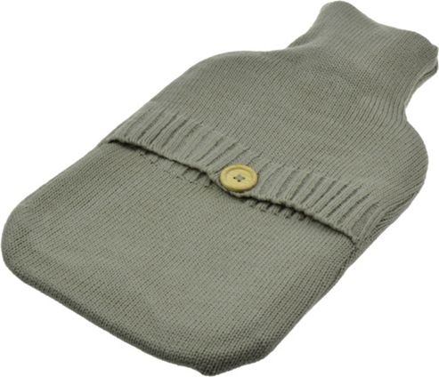 Image of Full Size Hot Water Bottle With Knitted Removable Cover, Button Design - Grey