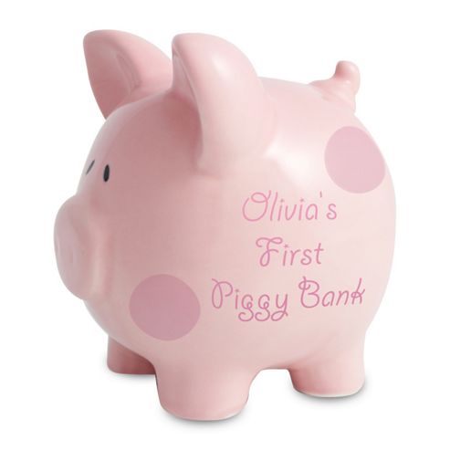 Image of Personalised Polka Dot Pink Piggy Money Box