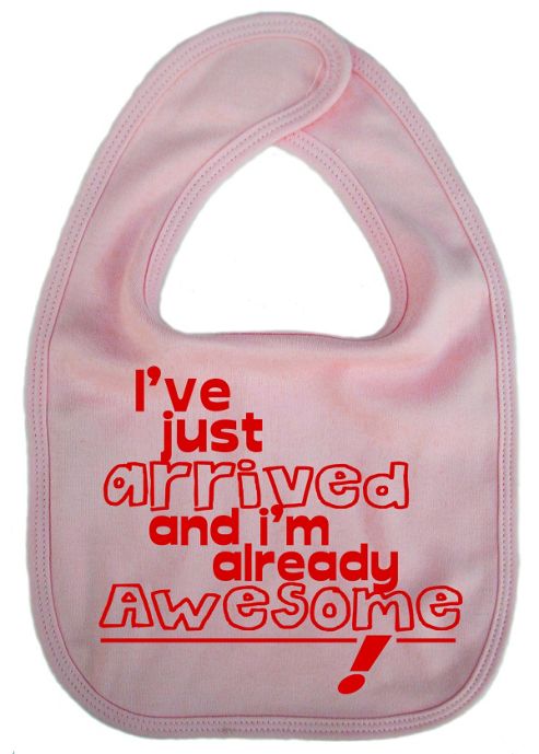Image of Dirty Fingers I've Just Arrived And I'm Already Awesome! Bib Pink