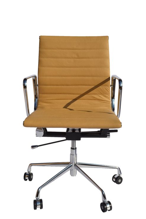 Image of Eames Ea117 Inspired Low Back Ribbed Tan Brown Leather Office Chair