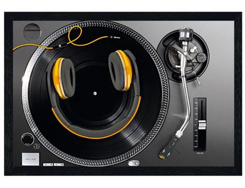 Image of Black Wooden Framed Turntable Smile Poster