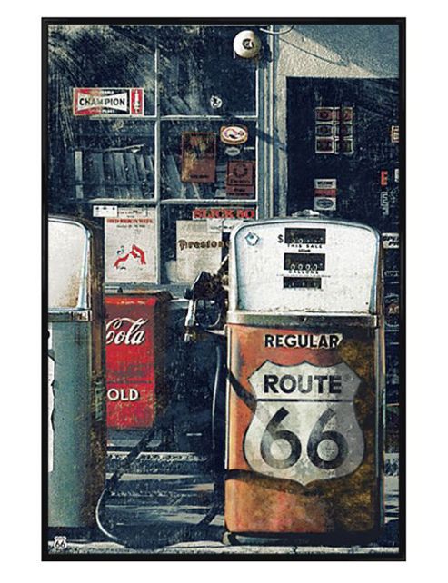 Image of Route 66 Gloss Black Framed Gas Station Poster