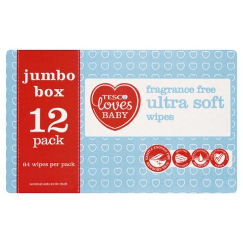 Image of Tesco Loves Baby Ultra Soft Fragrance Free Economy Box Wipes 12x64