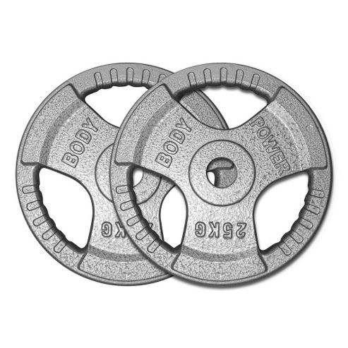 Image of Body Power Tri-grip Cast Iron Olympic Discs - 25kg (x2)