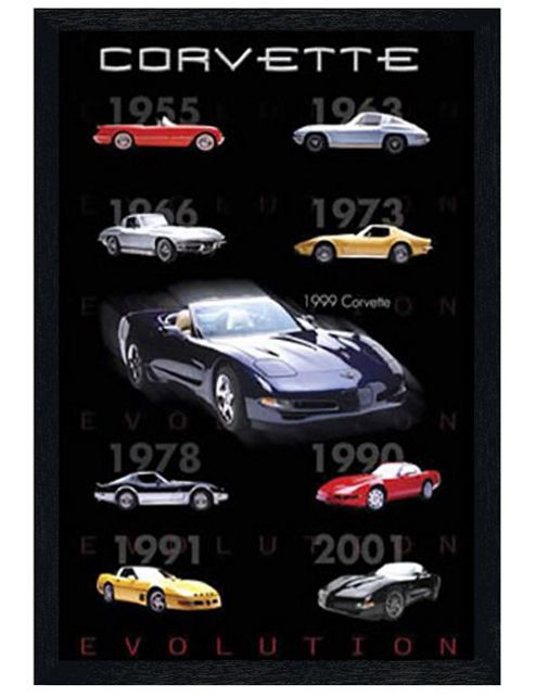 Image of Evolution Of The Corvette Black Wooden Framed Corvette Poster