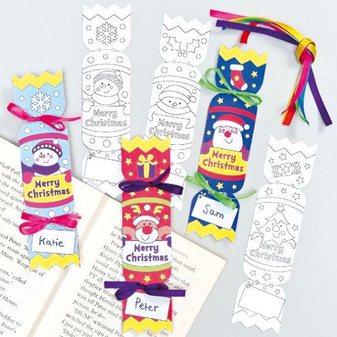 Image of Personalised Christmas Cracker Bookmarks For Children To Decorate (pack Of 12)
