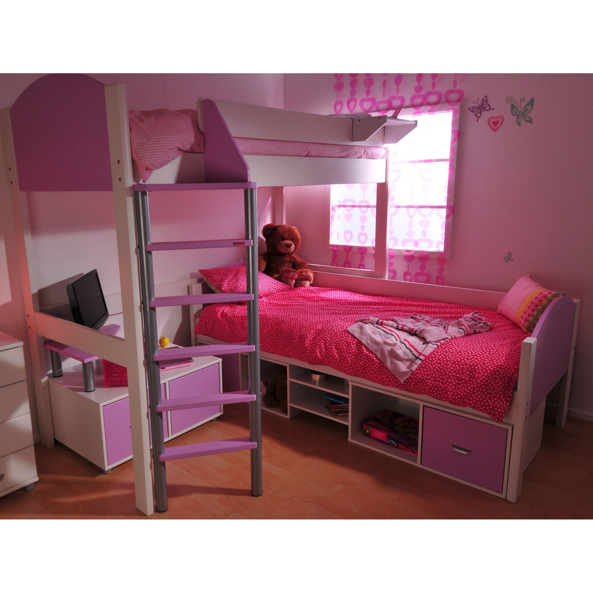 Stompa Casa High Sleeper with 2 Cube Unit and TV Stand - Antique - Black - Lilac at Tesco Direct