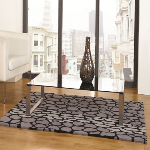 Image of The Peaks Edale Black/grey 80x150 Acrylic Rug