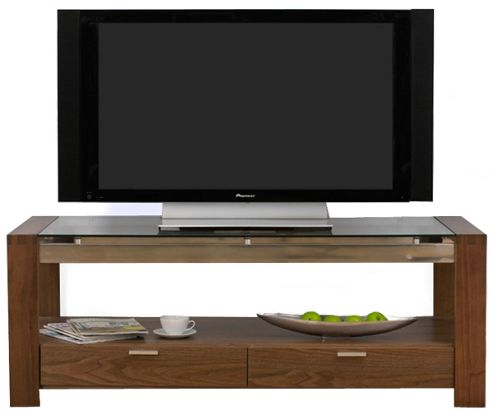 Image of Mark Harris Roma Walnut And Clear Glass Tv Stand
