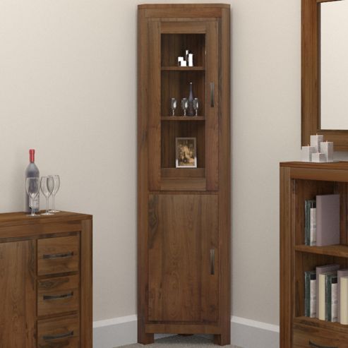 Image of Baumhaus Mayan Walnut Glazed Corner Display Cabinet