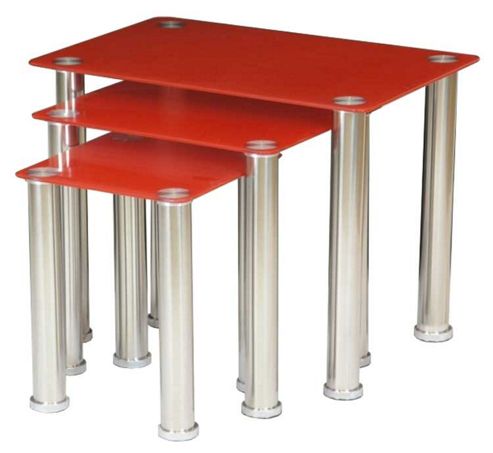 Image of Valufurniture Crystal Nest Of Tables Red And Chrome