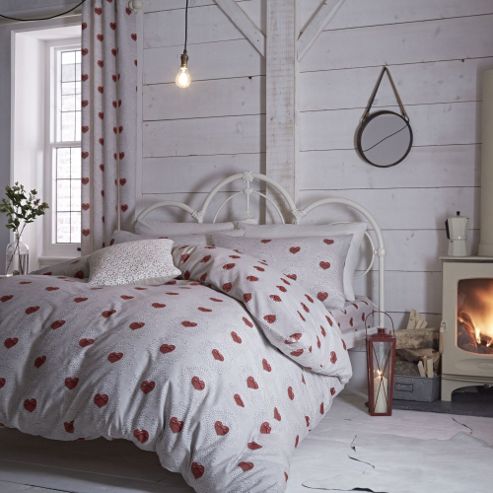 Image of Catherine Lansfield Home Cosy Corner coloured Doily Hearts cotton Rich Quilt Set - Multi
