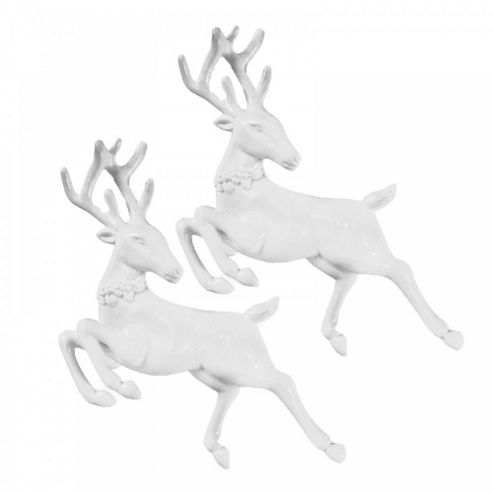 Image of Set Of Two Hanging White Reindeer Christmas Decorations