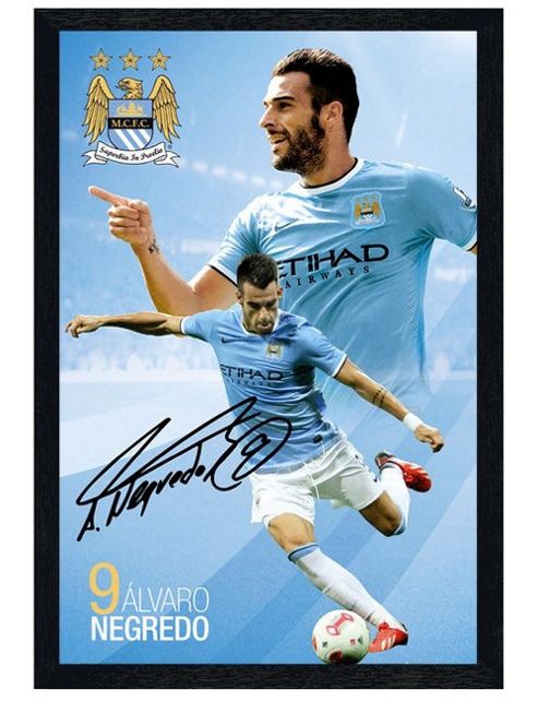 Image of Manchester City Football Club Black Wooden Framed Alvaro Negredo Mcfc Poster