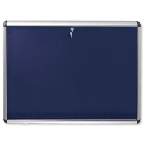 Image of Nobo Display Cabinet Noticeboard Visual Insert Lockable A0 W1255xh965mm Blue Ref 1902049