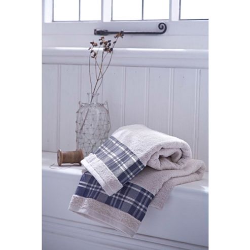Image of Catherine Lansfield Home Cosy Corner Swing Check Border 450gsm Bath Sheet Navy
