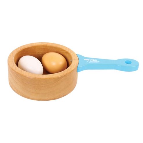 Image of Bigjigs Toys Bj703 Wooden Play Food Saucepan With Boiled Eggs