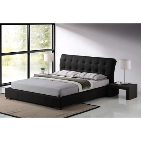 Image of Black Modern Design Faux Leather Bed Frame - King Size 5ft