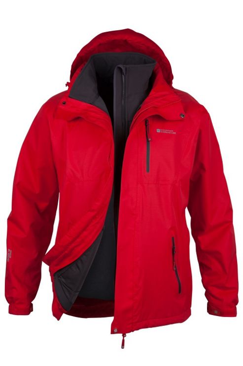 Image of Bracken Mens 3 In 1 Waterproof Outer And Detatchable Softshell Inner Coat Jacket - Red