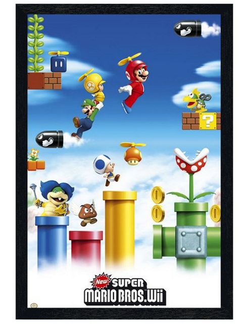 Image of Super Mario Brothers Black Wooden Framed Mario And Luigi Poster