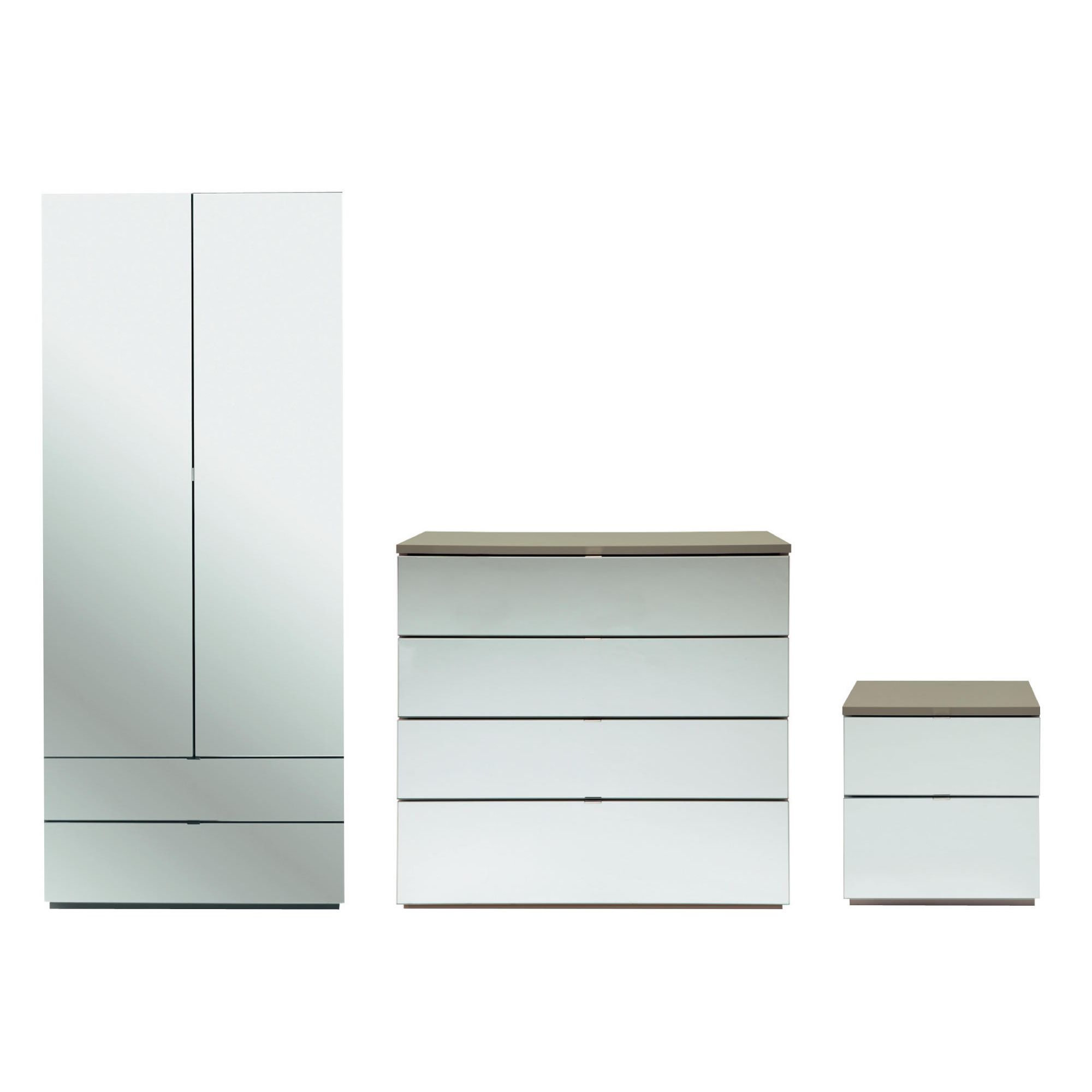 Palermo Package 1 Taupe (Wardrobe, Bedside, 4 Drawer Chest)-Mirrored at Tesco Direct