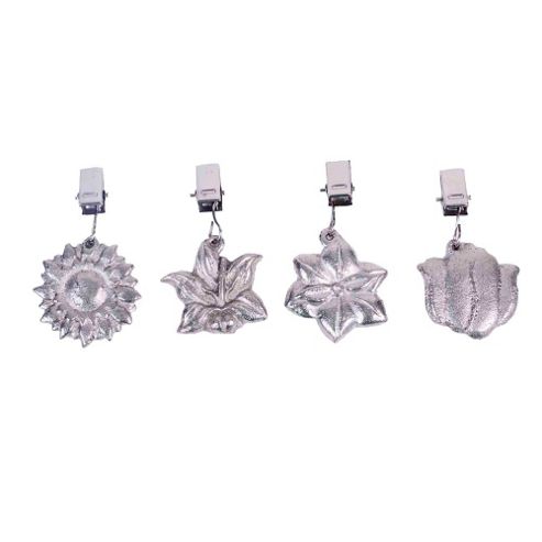 Image of Set Of Four Clip-on Flower Shaped Metal Tablecloth Weights