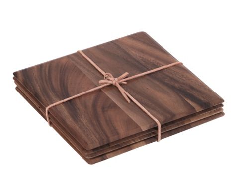 Image of T&g Woodware Ltd Tuscany Square Table Mat With Leather Tie (set Of 4)