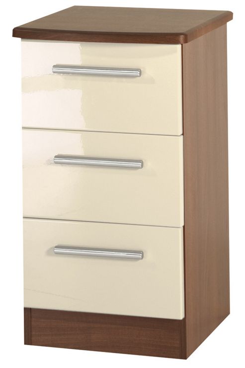 Image of Welcome Furniture Knightsbridge 3 Drawer Bedside Table - Oak - Cream