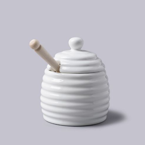 Image of Porcelain Honey Pot White