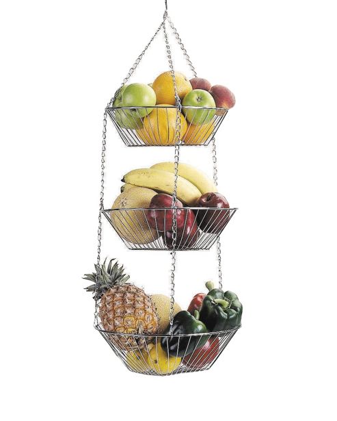 Image of Kitchencraft Three Tier Hanging Vegetable And Fruit Basket In Chrome