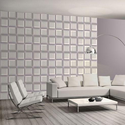 Image of Muriva 3d Squares Wallpaper - Grey