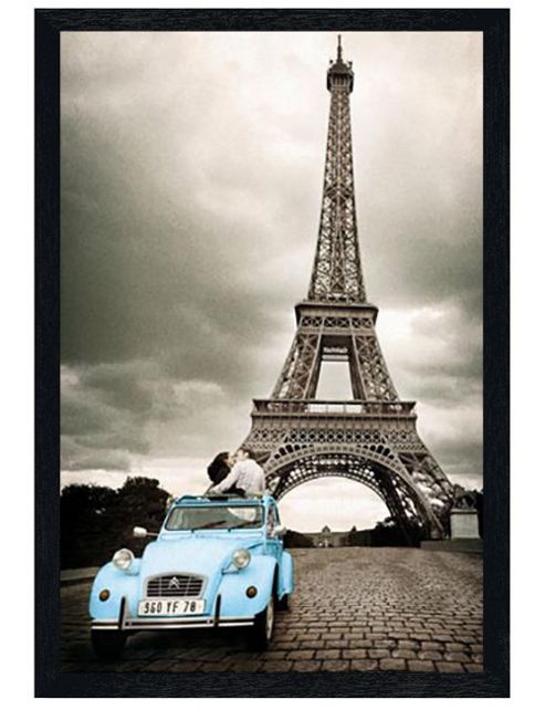 Image of Paris Photography Black Wooden Framed Kissing In The Shadow Of The Eiffel Tower Poster