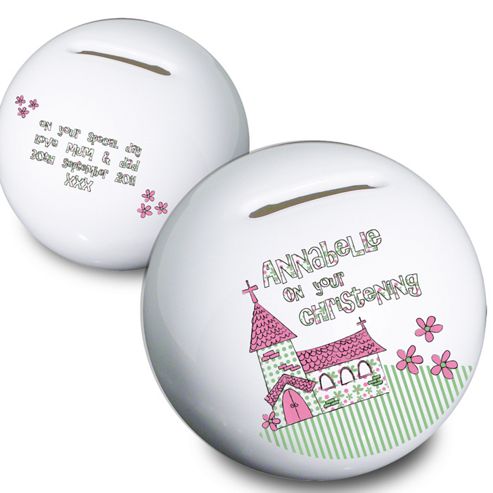 Image of Personalised Pink Whimsical Church Money Box